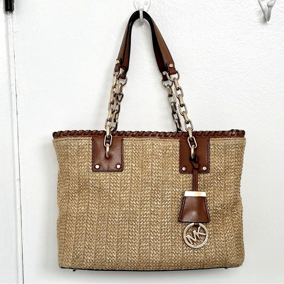 MICHAEL Michael Kors Rosalie East West Straw Tote w/Leather Trim GUC - Picture 16 of 16